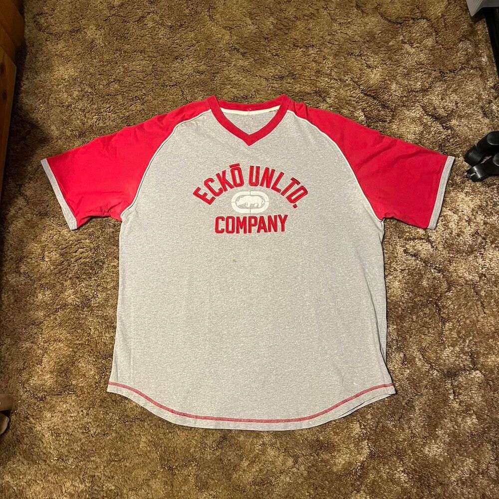 Vintage Y2K Ecko Unltd. Baggy Logo T-Shirt Gray/Red XXLarge